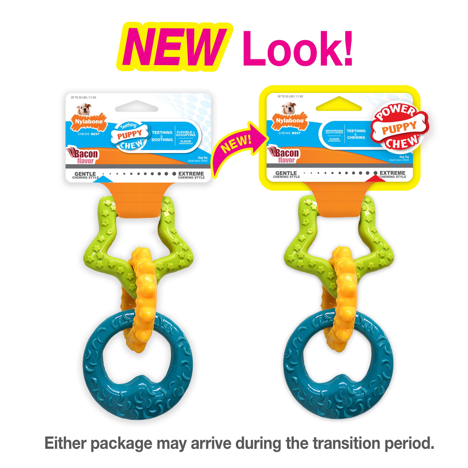 slide 7 of 10, Nylabone Puppy Power Chew Puppy Teething Rings Bacon Yellow Small/Regular - Up to 25 Ibs.(1 Count), 1 ct