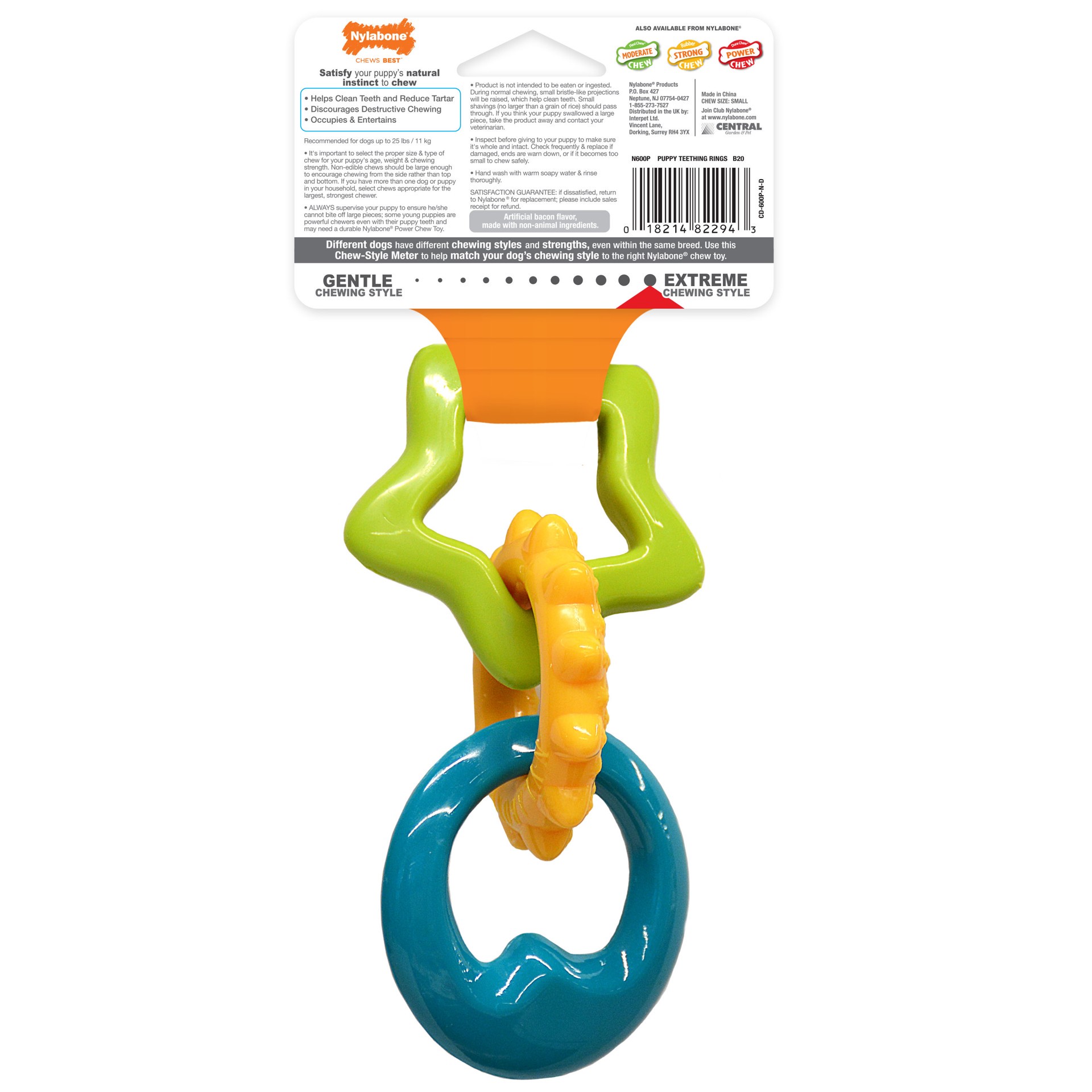 slide 4 of 10, Nylabone Puppy Power Chew Puppy Teething Rings Bacon Yellow Small/Regular - Up to 25 Ibs.(1 Count), 1 ct