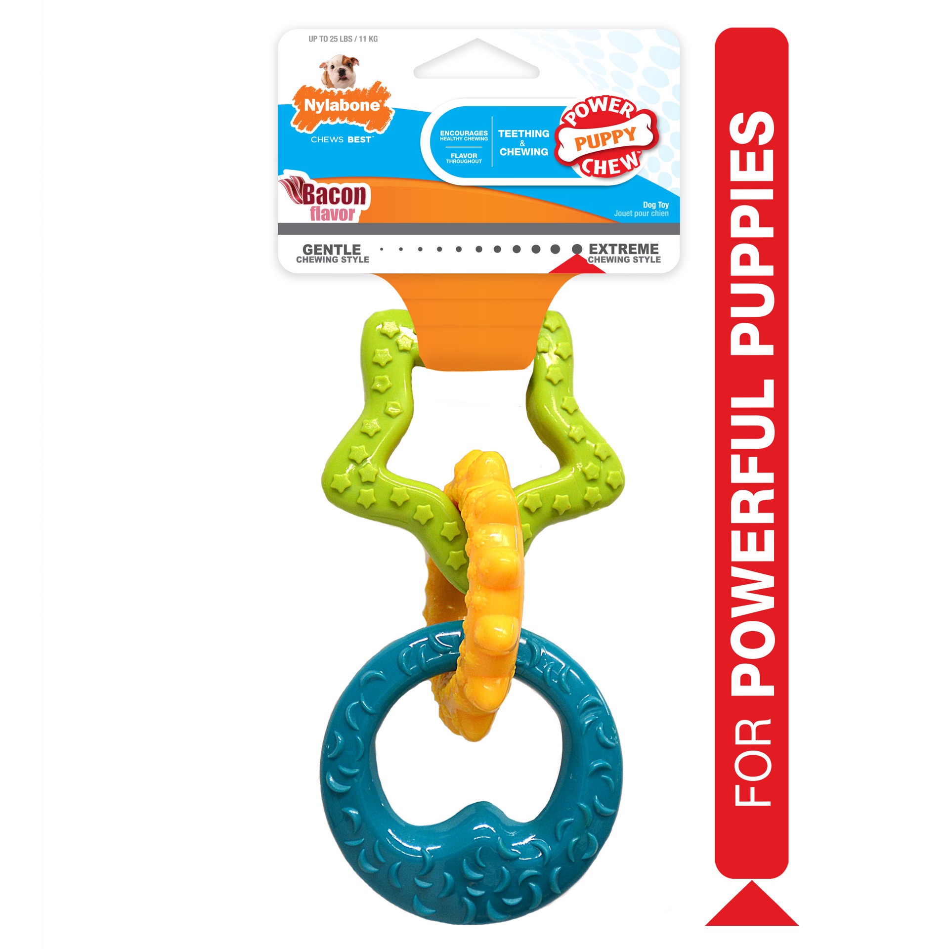 slide 5 of 10, Nylabone Puppy Power Chew Puppy Teething Rings Bacon Yellow Small/Regular - Up to 25 Ibs.(1 Count), 1 ct