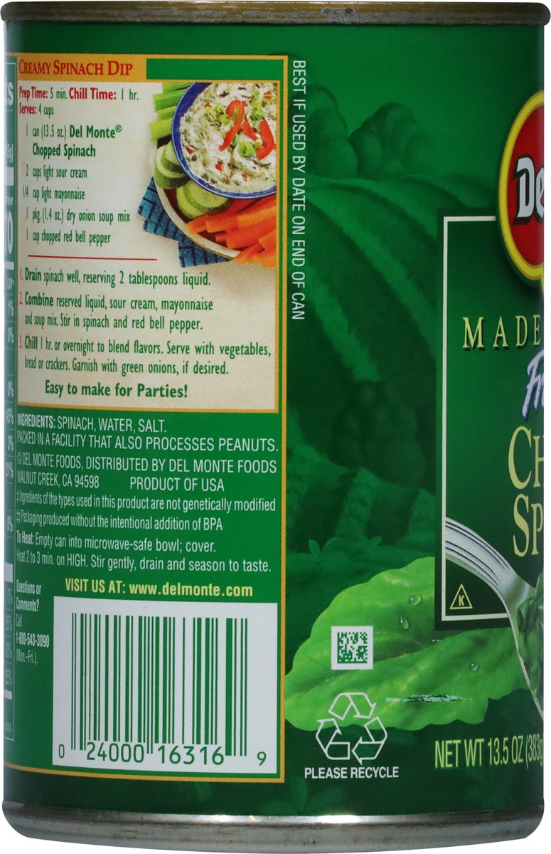 slide 7 of 13, Del Monte Canned Fresh Cut Chopped Spinach, 13.5 Ounce (Pack of 12), 13.5 oz