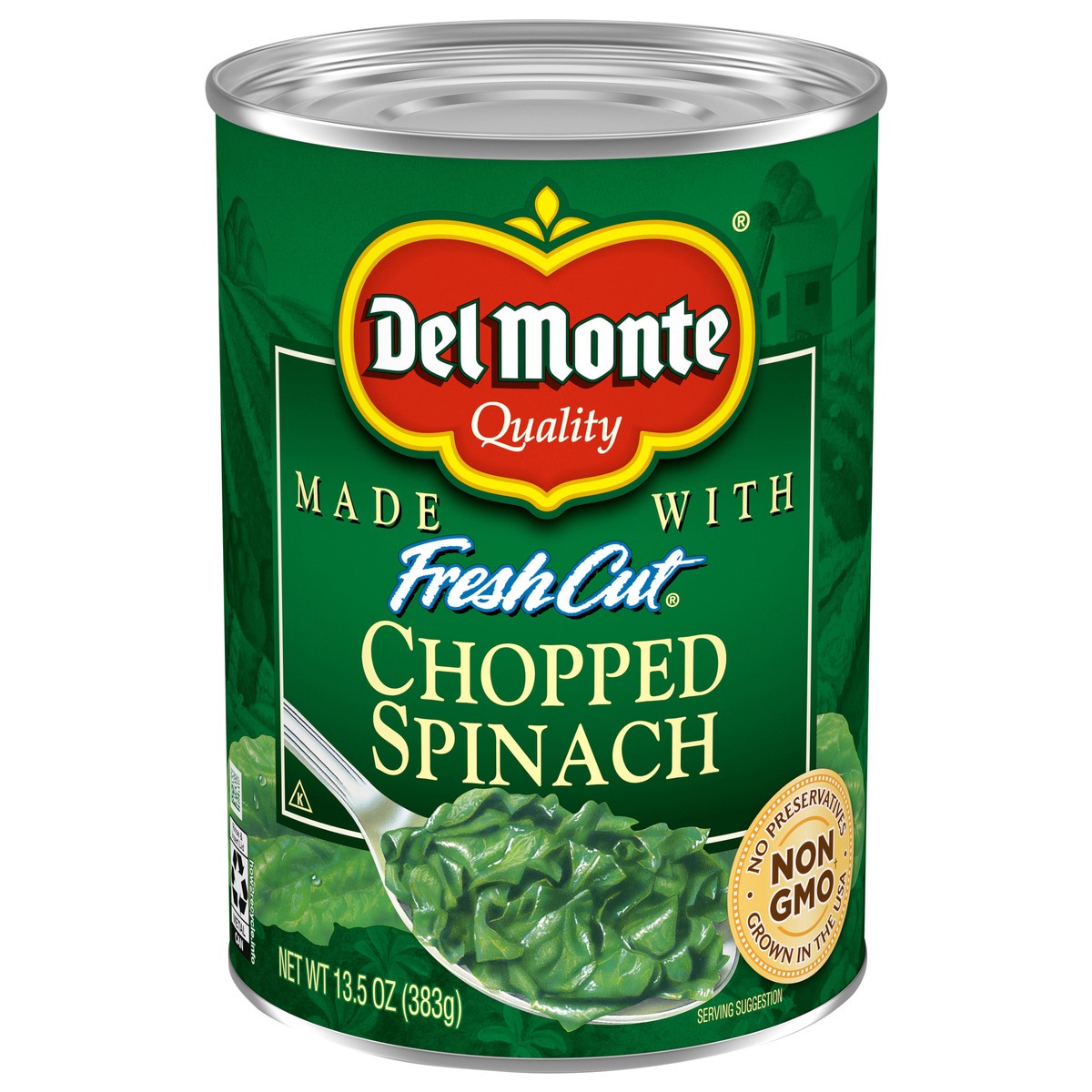 slide 1 of 13, Del Monte Canned Fresh Cut Chopped Spinach, 13.5 Ounce (Pack of 12), 13.5 oz