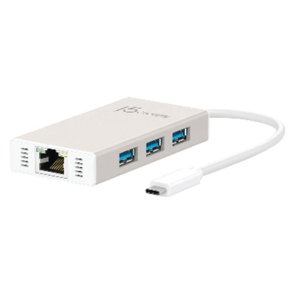 slide 5 of 8, j5create Usb Type-C Gigabit Ethernet & Hub Multi-Port Adapter, 6'', White, Jch471, 1 ct