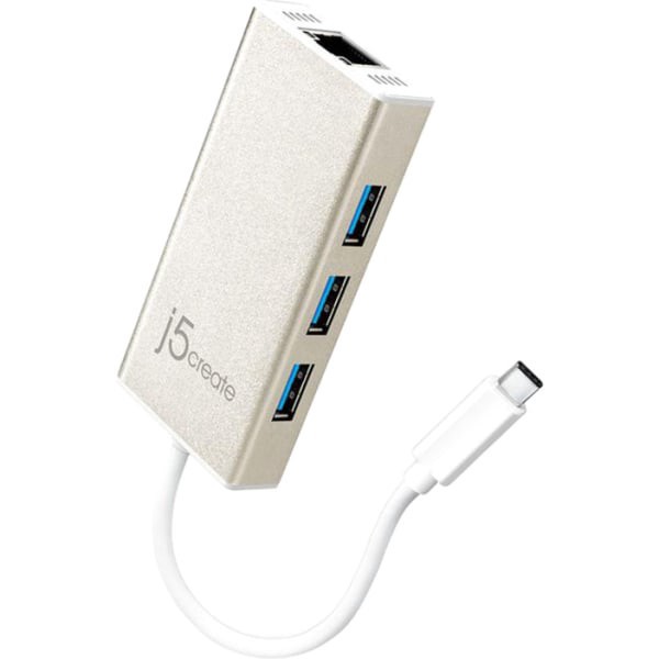 slide 2 of 8, j5create Usb Type-C Gigabit Ethernet & Hub Multi-Port Adapter, 6'', White, Jch471, 1 ct