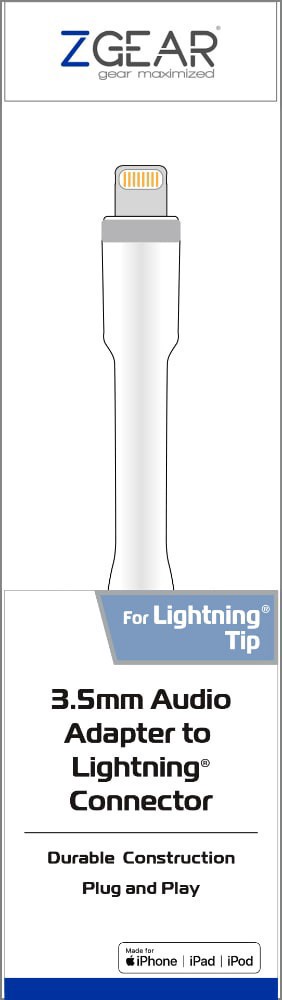 slide 1 of 1, Zgear 3.5Mm Audio Adapter To Lightning Connector, 1 ct
