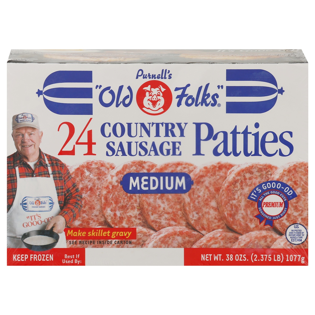 slide 1 of 8, Purnell's "Old Folks" Medium Country Sausage Patties, 38 oz