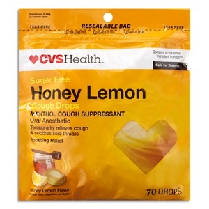slide 1 of 1, CVS Health Sugar Free Menthol Cough Suppressant Drops, Honey Lemon, 70 ct