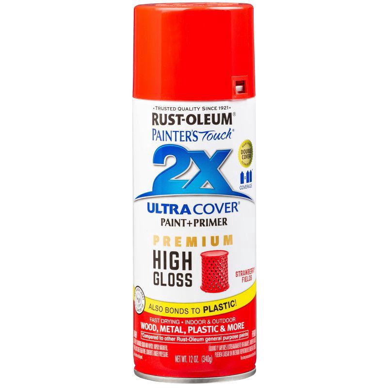 slide 4 of 10, Rust-Oleum 12oz 2X Painter's Touch Ultra Cover High Gloss Field Spray Paint Red, 12 oz