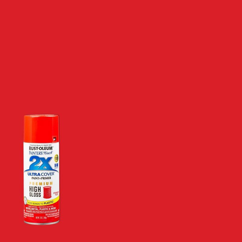 slide 1 of 10, Rust-Oleum 12oz 2X Painter's Touch Ultra Cover High Gloss Field Spray Paint Red, 12 oz