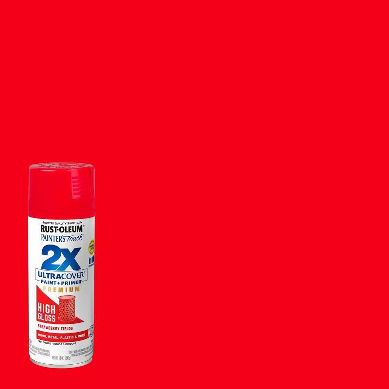 slide 9 of 10, Rust-Oleum 12oz 2X Painter's Touch Ultra Cover High Gloss Field Spray Paint Red, 12 oz