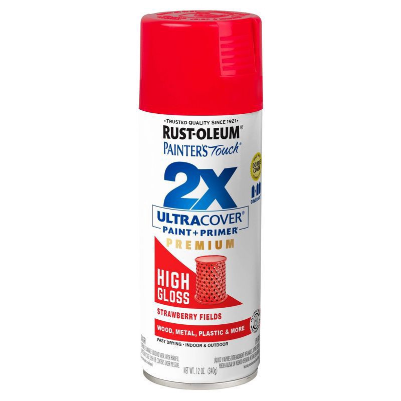 slide 10 of 10, Rust-Oleum 12oz 2X Painter's Touch Ultra Cover High Gloss Field Spray Paint Red, 12 oz