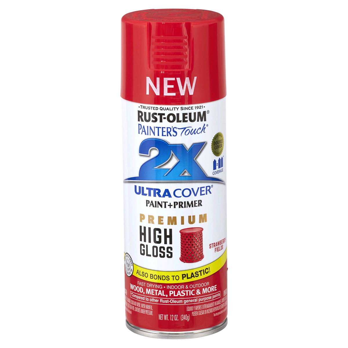 slide 1 of 3, Rust-Oleum Painters Touch 2x Ultra Cover Spray Paint 331180, High Gloss Strawberry Field, 12 oz