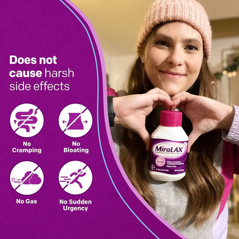 slide 5 of 6, Miralax Gentle Constipation Relief 24 Doses without Harsh Side Effects Osmotic Laxative Powder - 14.4oz, 14.4 oz