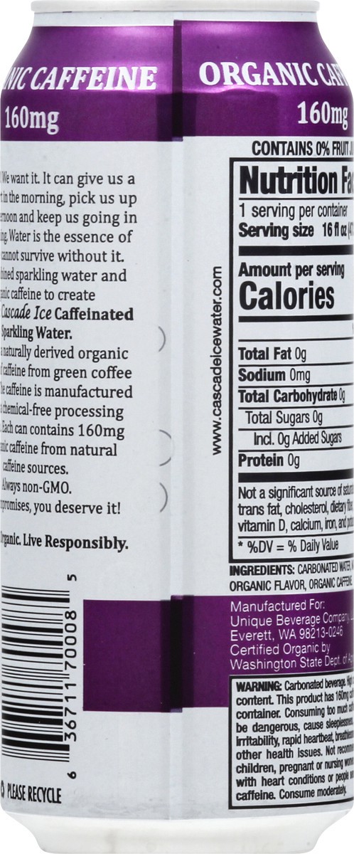 slide 5 of 9, Cascade Ice Organic Caffeinated Black Raspberry Sparkling Water, 16.0 oz