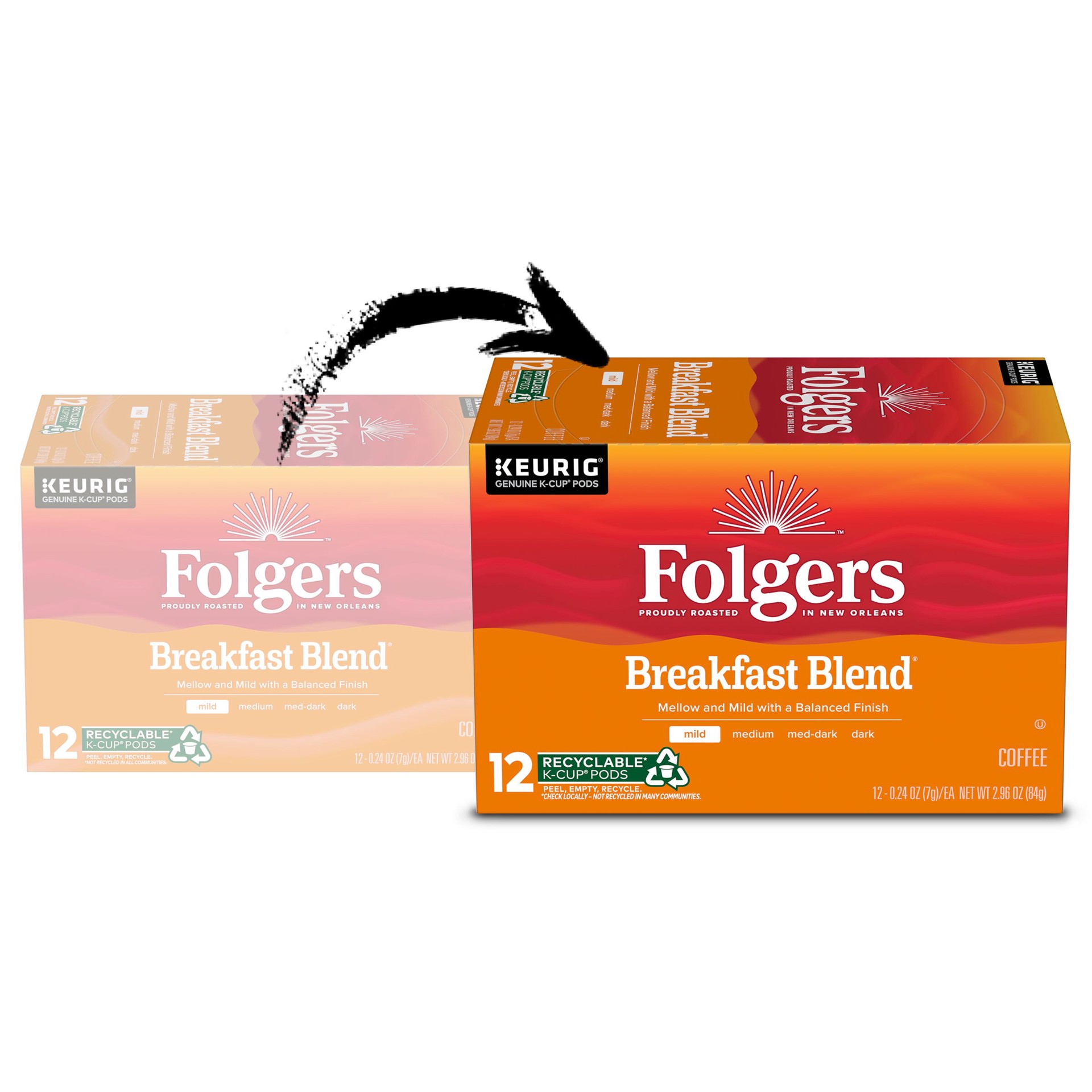 slide 3 of 7, Folgers Breakfast Blend Keurig K-Cup Pods, Mild Roast Coffee, 12 Count, 12 ct