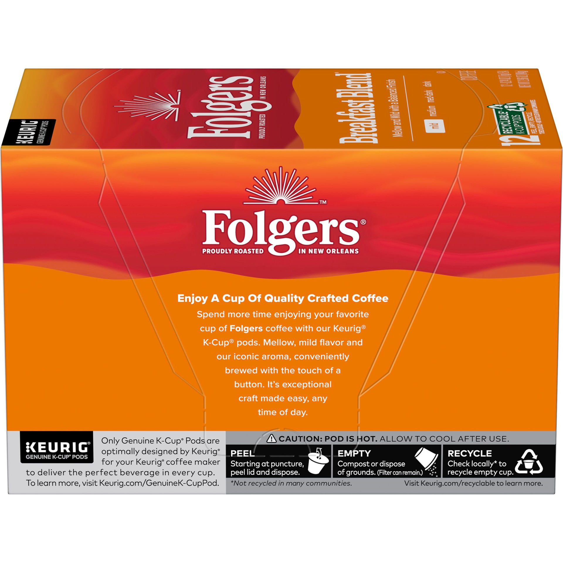 slide 7 of 7, Folgers Breakfast Blend Keurig K-Cup Pods, Mild Roast Coffee, 12 Count, 12 ct