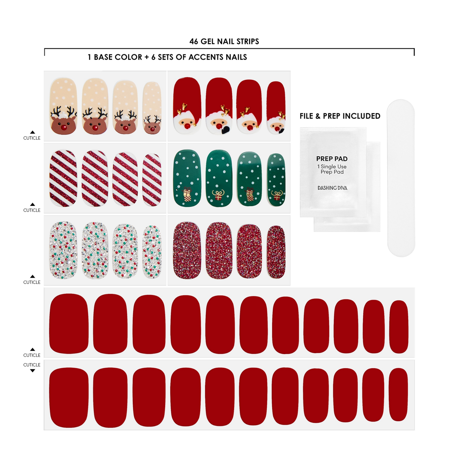 slide 7 of 7, Dashing Diva GLOSS, Gel Nail Polish Strips, Limited Edition Holiday Gift Set, Santa Said So, Includes 24 accent strips, 22 solid color strips, 1 ct