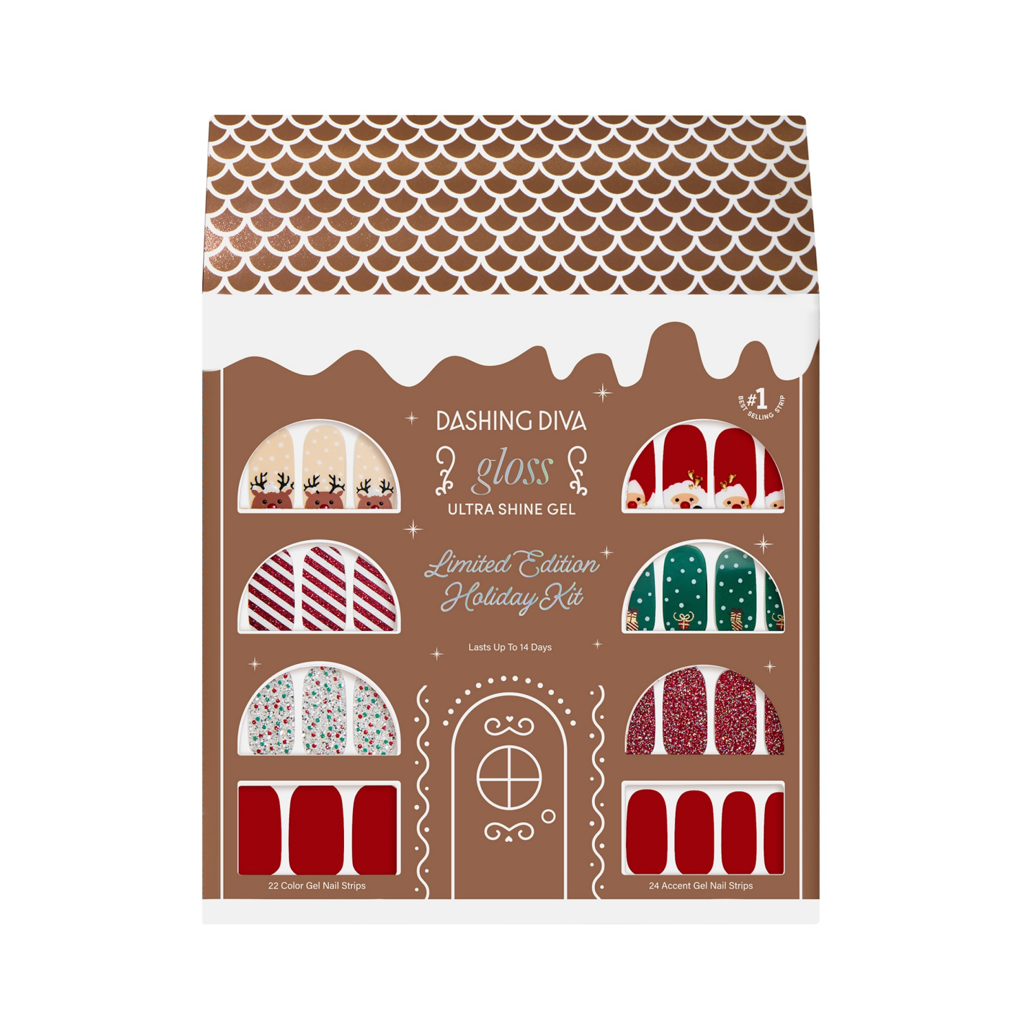 slide 1 of 7, Dashing Diva GLOSS, Gel Nail Polish Strips, Limited Edition Holiday Gift Set, Santa Said So, Includes 24 accent strips, 22 solid color strips, 1 ct