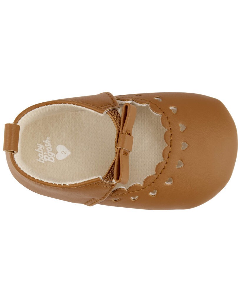slide 4 of 6, Oshkosh Slip-On Scalloped Heart Crib Shoes Brown 2, 1 ct