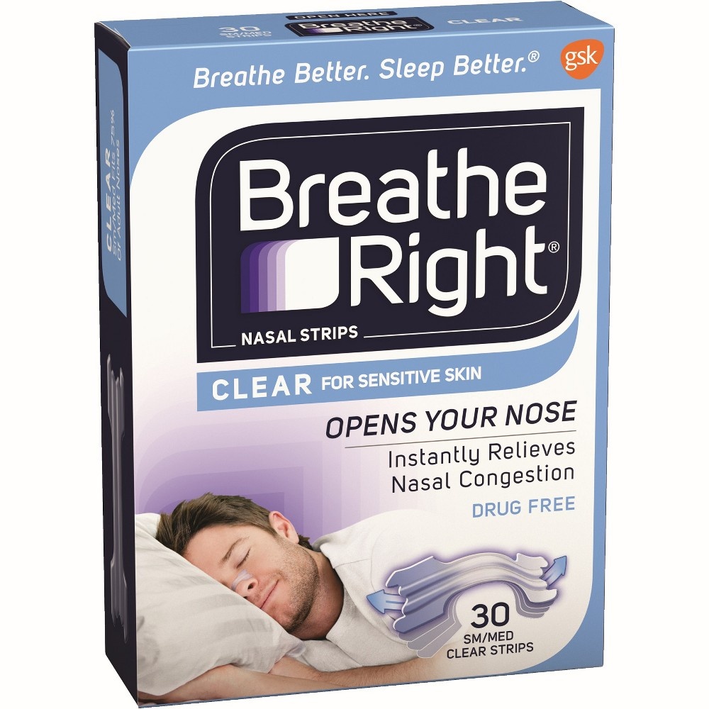slide 3 of 4, Breathe Right Clear Small/Medium Nasal Strips, 30 ct