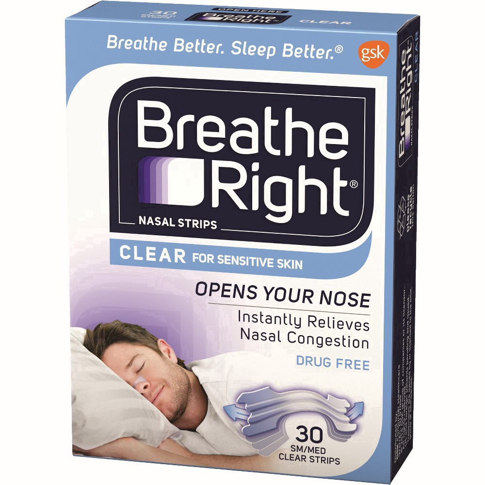 slide 27 of 34, Breathe Right Nasal Strips, Clear, Small/Medium Strips, 30 ct