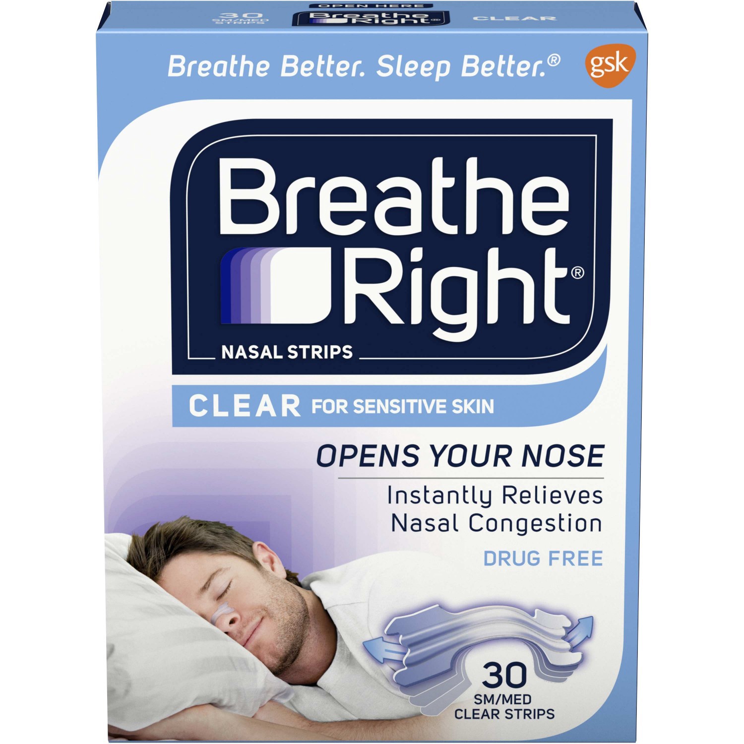 slide 1 of 34, Breathe Right Nasal Strips, Clear, Small/Medium Strips, 30 ct