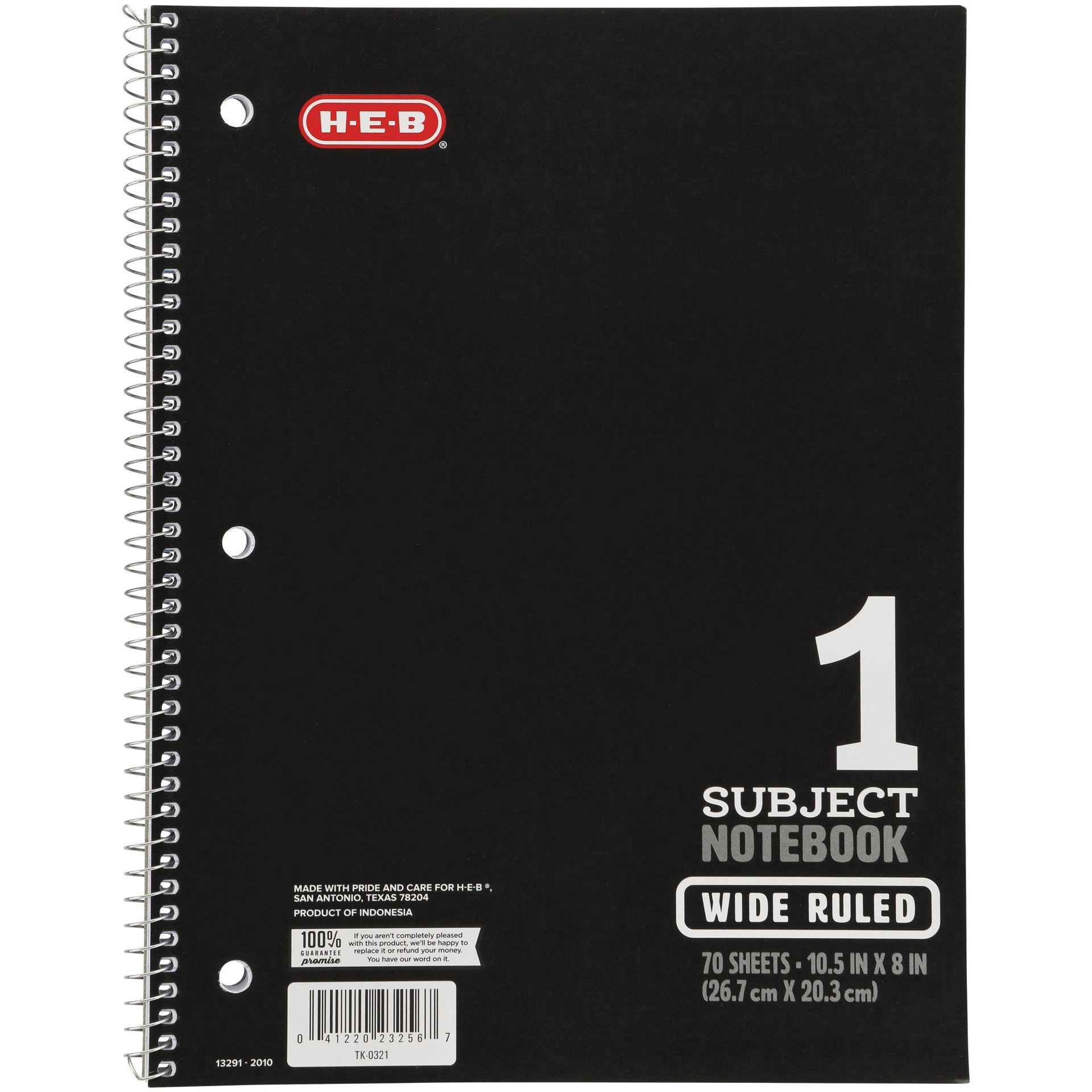 slide 1 of 1, H-E-B 1 Subject Black Wide-Ruled Notebook, 70 ct