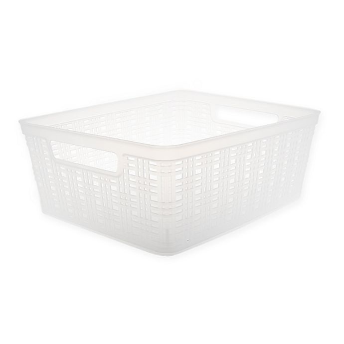 slide 1 of 3, Starplast Plastic Wicker Medium Storage Basket - Frosted, 1 ct