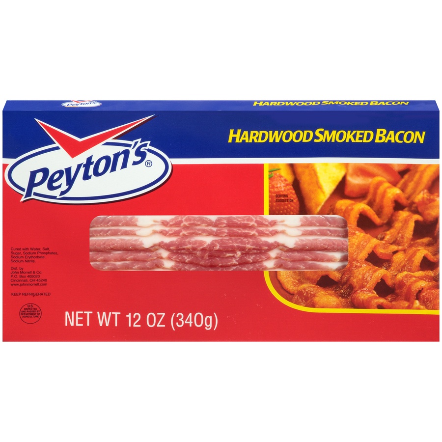 slide 1 of 1, Peyton's Hardwood Smoked Bacon, 12 oz