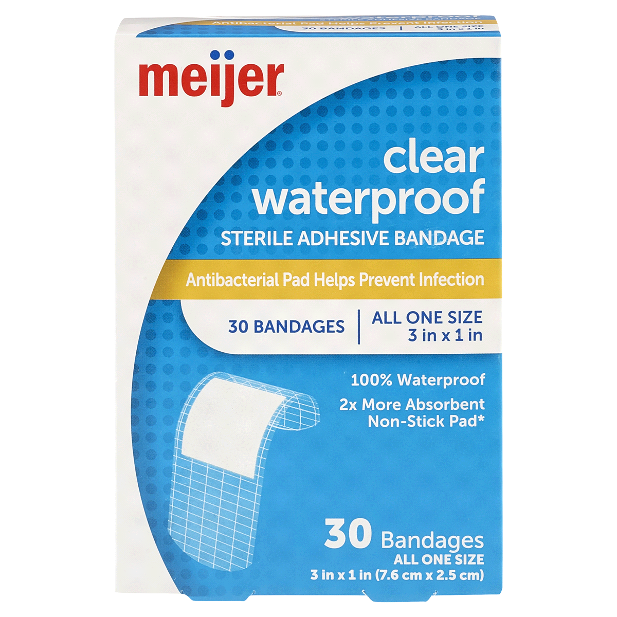 slide 1 of 1, Meijer Waterproof Clear Antibacterial Adhesive Bandages, 30 ct