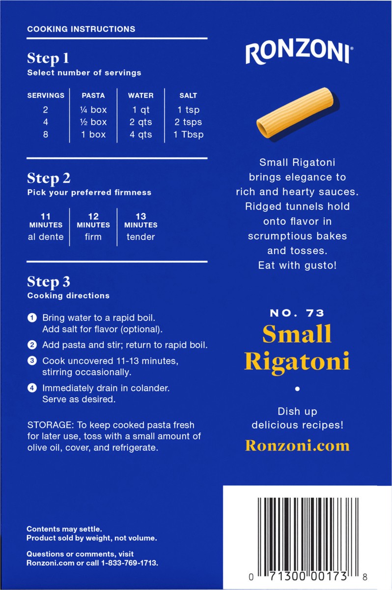 slide 4 of 9, Ronzoni Small Rigatoni, 1 lb