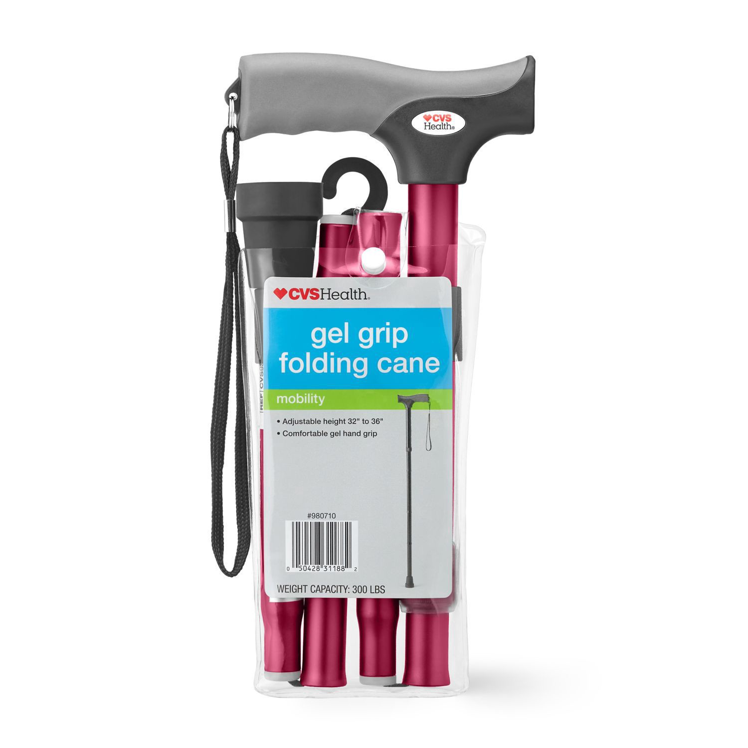 slide 1 of 5, Cvs Gel Grip Folding Cane, Red, 1 ct