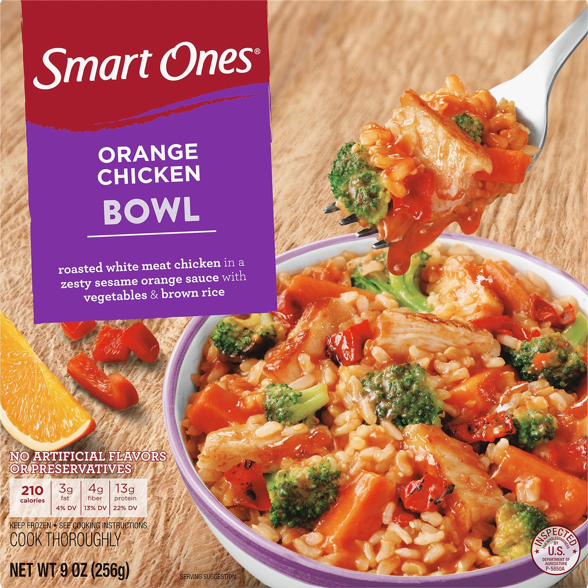 slide 2 of 9, Smart Ones Orange Chicken Bowl with Zesty Seasme Orange Sauce, Vegetables & Brown Rice Frozen Meal, 9 oz Box, 9 oz