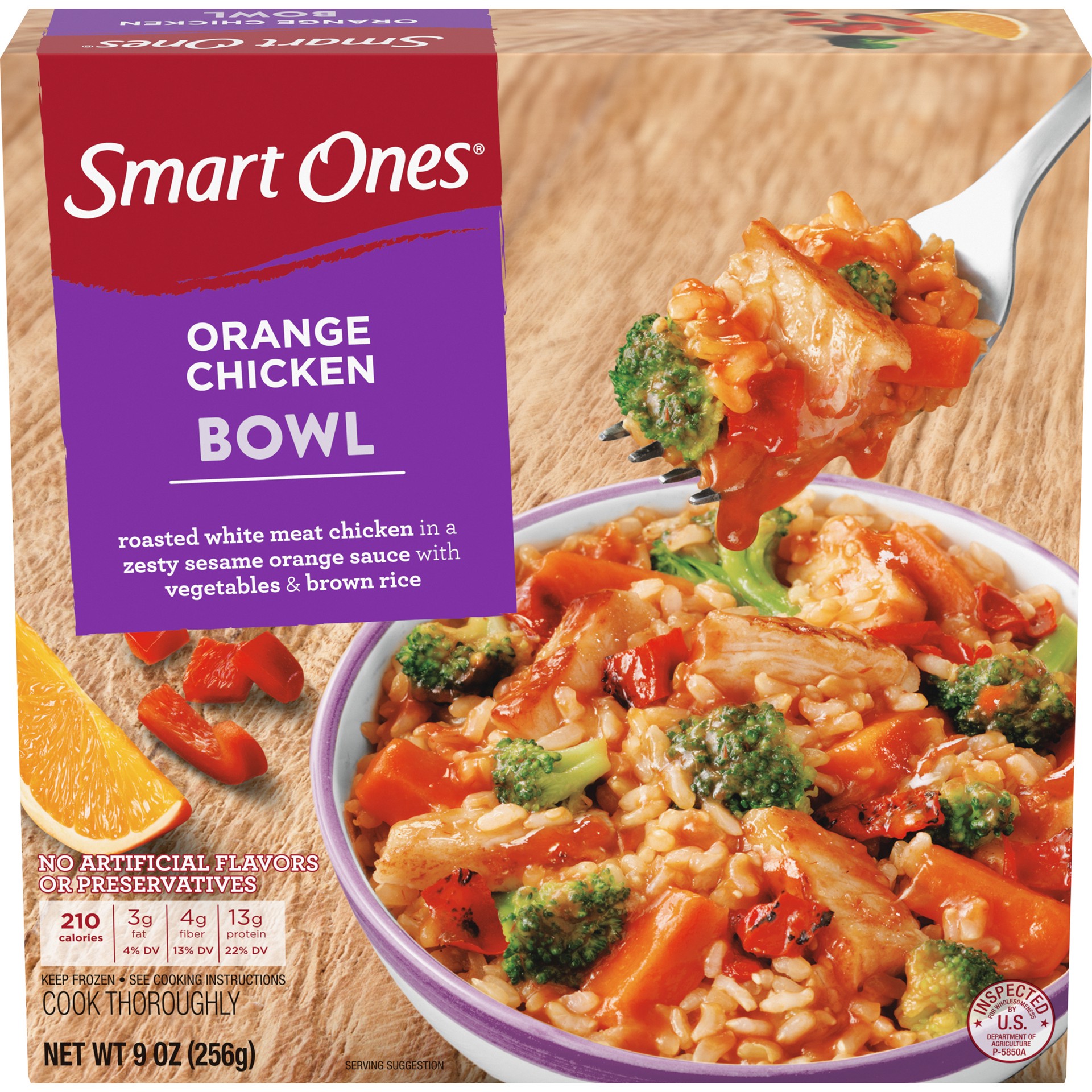 slide 1 of 9, Smart Ones Orange Chicken Bowl with Zesty Seasme Orange Sauce, Vegetables & Brown Rice Frozen Meal, 9 oz Box, 9 oz