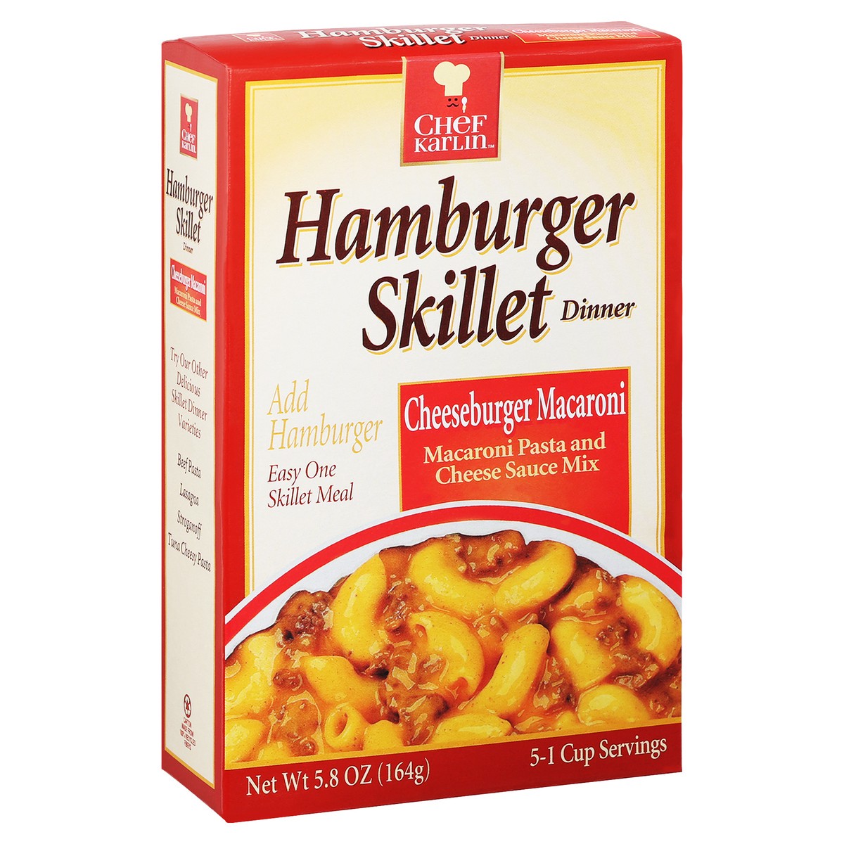 slide 6 of 12, Karlin Foods Chef Karlin Cheesburger Macaroni Hamburger Skillet Dinner 5.8 oz, 5.8 oz