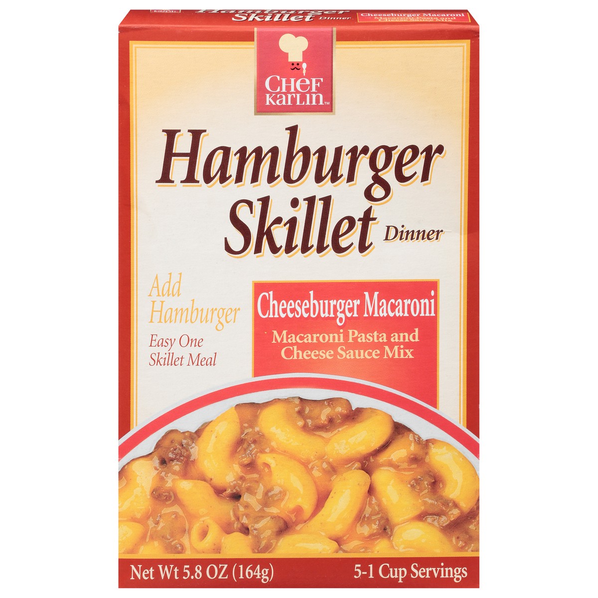 slide 1 of 12, Karlin Foods Chef Karlin Cheesburger Macaroni Hamburger Skillet Dinner 5.8 oz, 5.8 oz