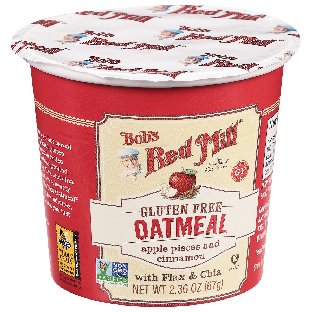 slide 7 of 9, Bob's Red Mill Gluten Free Apple Pieces and Cinnamon Oatmeal with Flax & Chia 2.36 oz, 2.36 oz