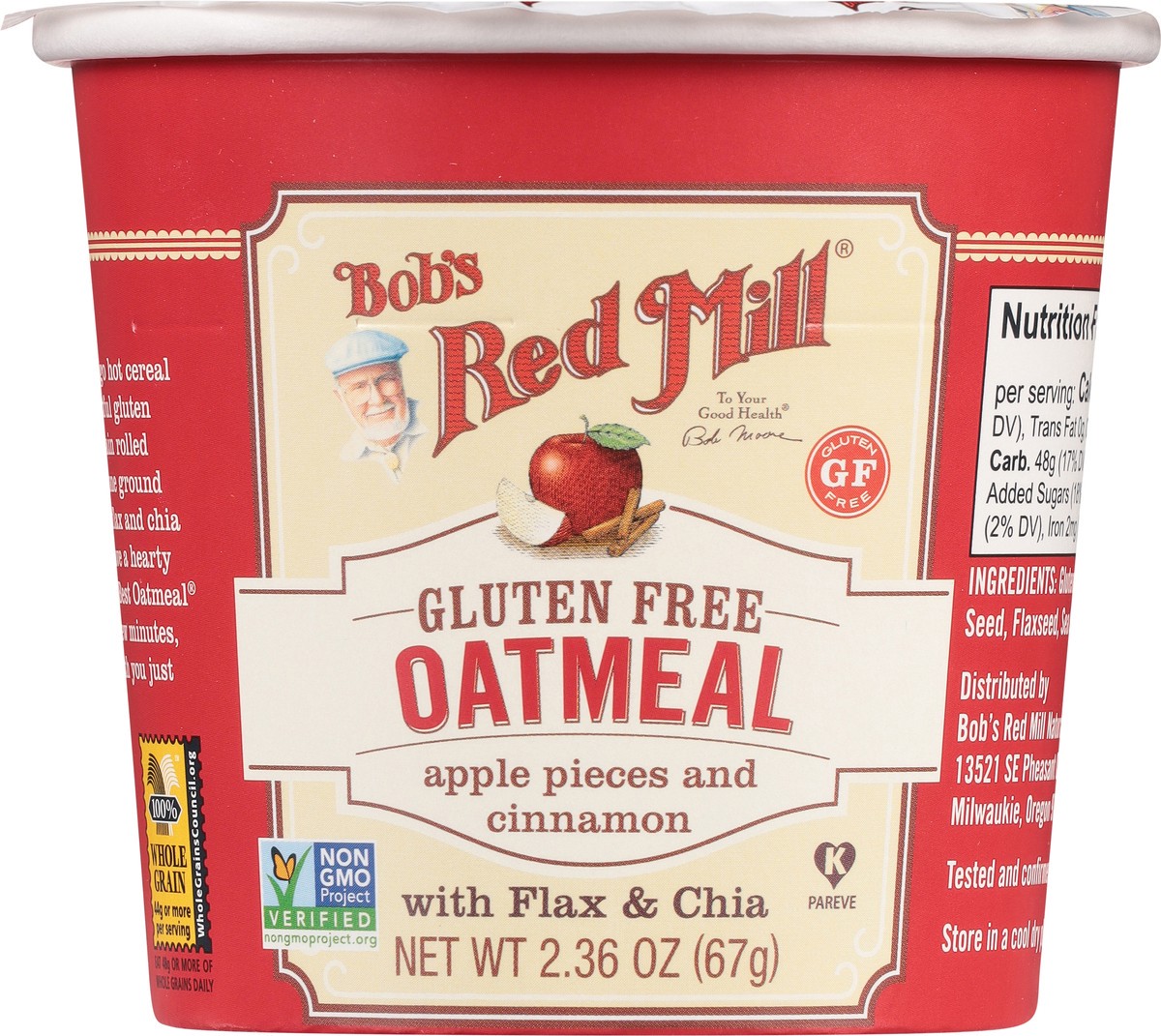 slide 2 of 9, Bob's Red Mill Gluten Free Apple Pieces and Cinnamon Oatmeal with Flax & Chia 2.36 oz, 2.36 oz