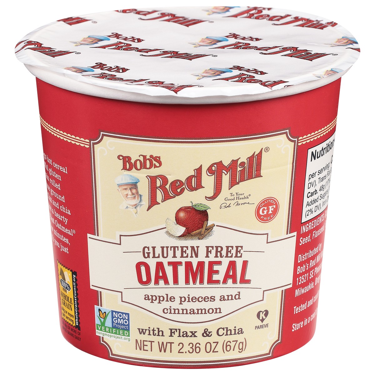 slide 1 of 9, Bob's Red Mill Gluten Free Apple Pieces and Cinnamon Oatmeal with Flax & Chia 2.36 oz, 2.36 oz