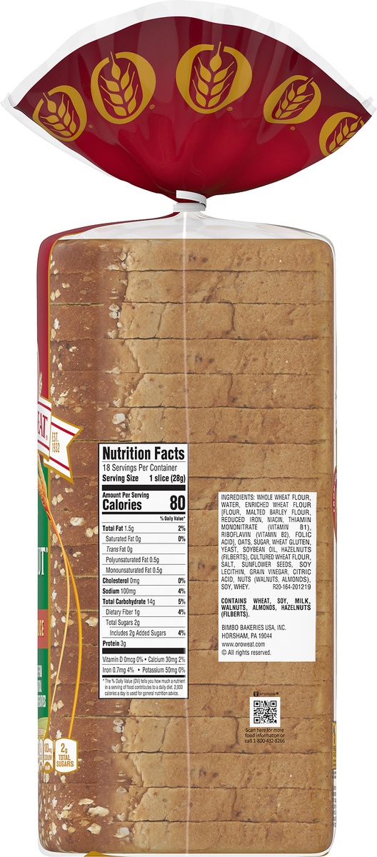 Oroweat Small Slice Oatnut Bread 18 oz Shipt