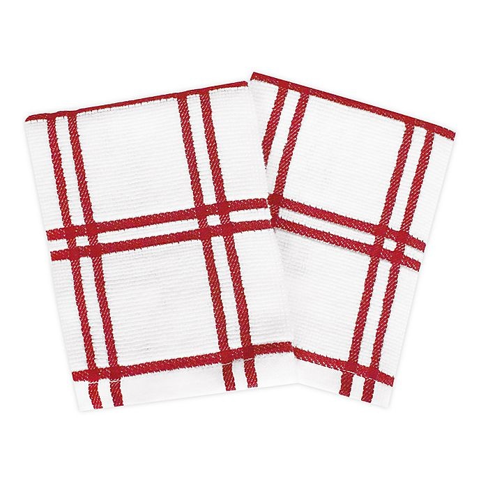 slide 1 of 1, KitchenSmart Colors Plaid Dish Cloths - Red, 2 ct