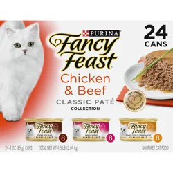 Purina Fancy Feast Chicken and Beef Classic Pate Collection Grain Free Wet Cat Food Variety Pack