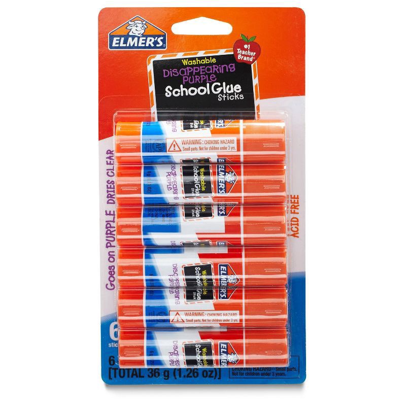 slide 1 of 6, Elmer's 6pk Washable School Glue Sticks - Disappearing Purple, 6 ct