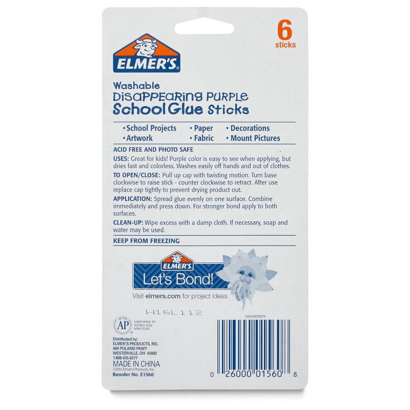 slide 5 of 6, Elmer's 6pk Washable School Glue Sticks - Disappearing Purple, 6 ct