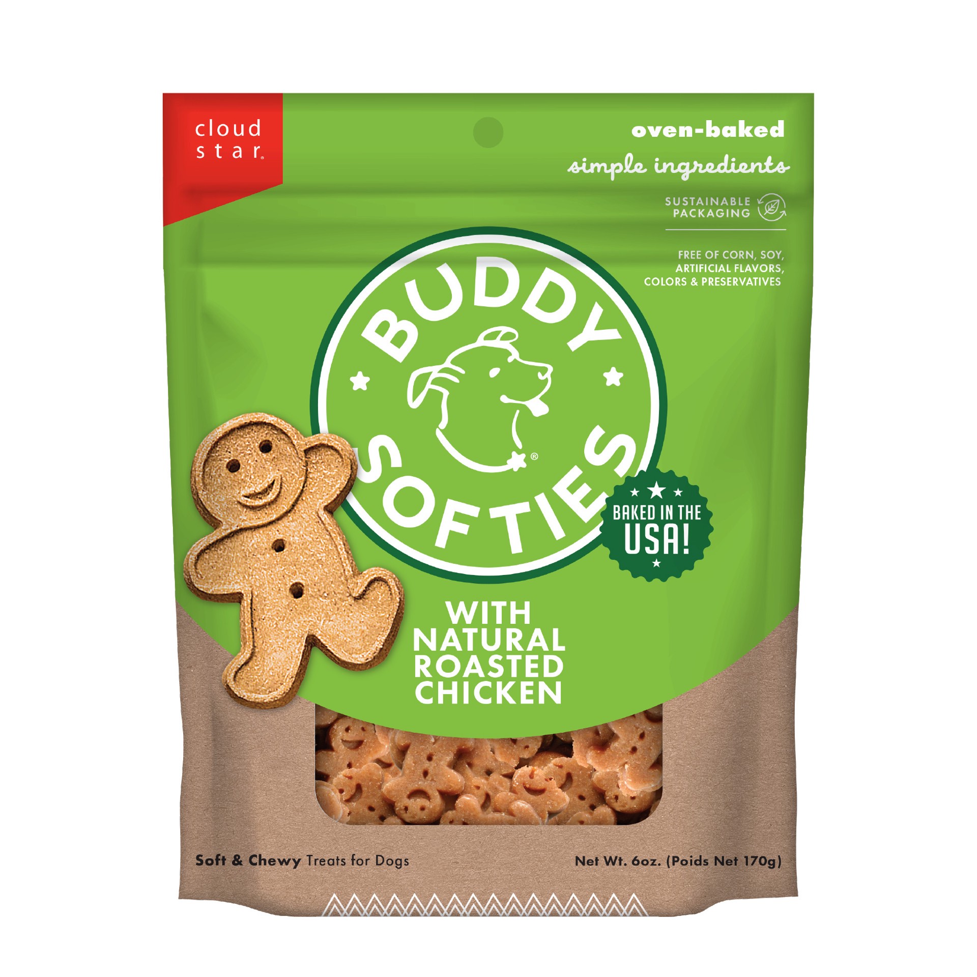 slide 1 of 9, Cloud Star Buddy Biscuits Treats For Dogs, Original Soft & Chewy, Roasted Chicken Flavor, 6 oz