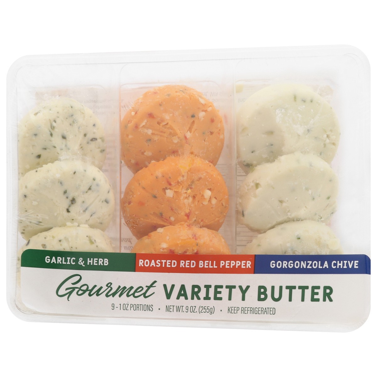 slide 2 of 4, Innovative Solutions Gourmet Garlic & Herb/Roasted Red Bell Pepper/Gorgonzola Chive Butter 9 - 1 oz Each, 9 oz