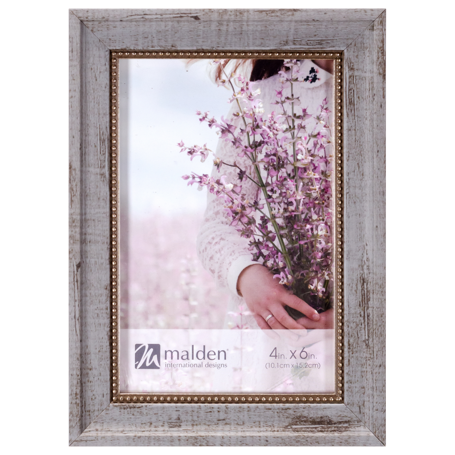 slide 1 of 1, MALDEN Distressed Gray With Gold Boarder TT FRAME 4X6, 1 ct