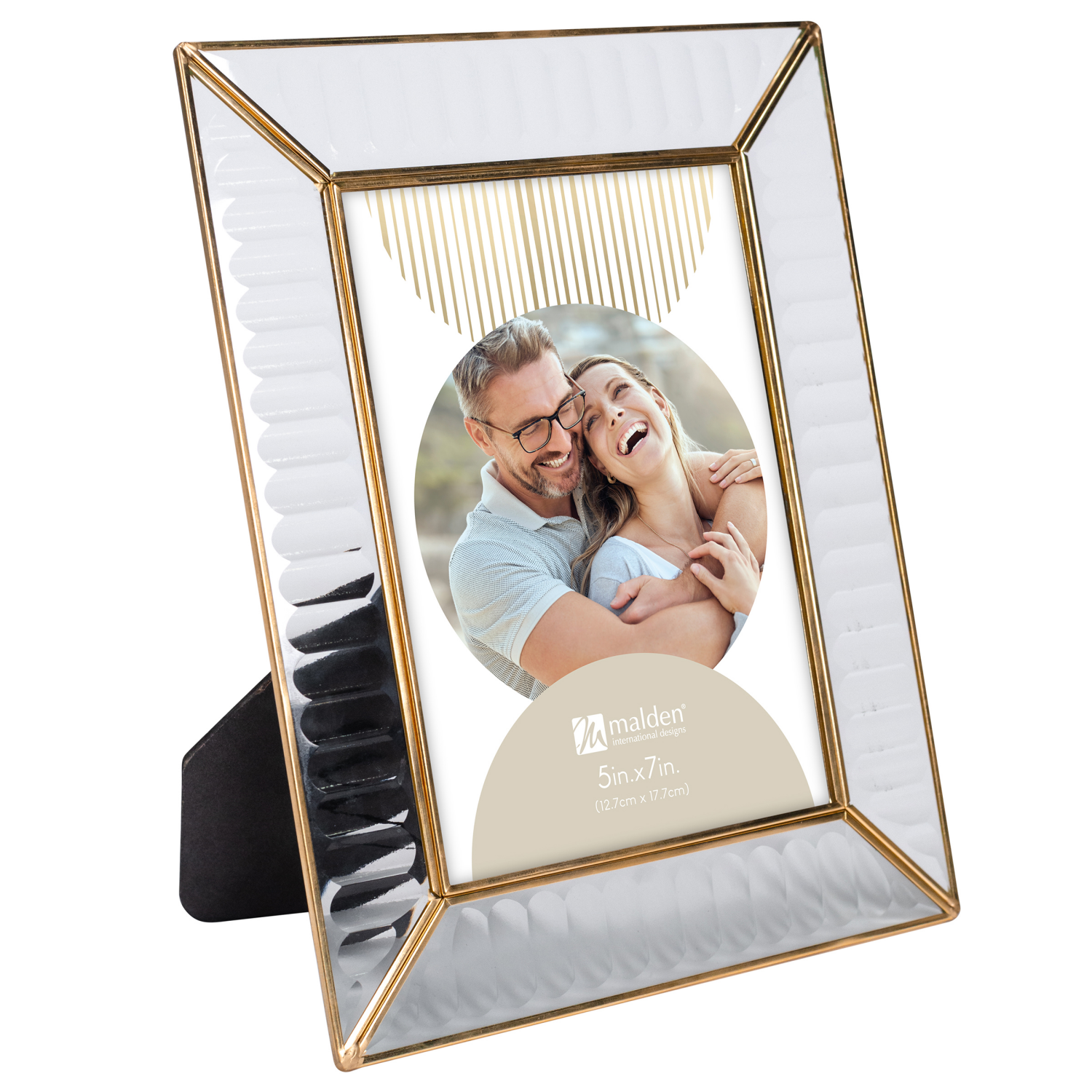 slide 2 of 2, Malden Tabletop Frame Metal and Ribbed Glass, Gold, 5x7, 1 ct