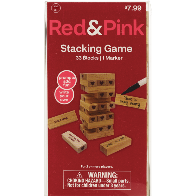 slide 1 of 1, RED AND PINK Stacking Blocks Game + Marker Pine, 1 ct
