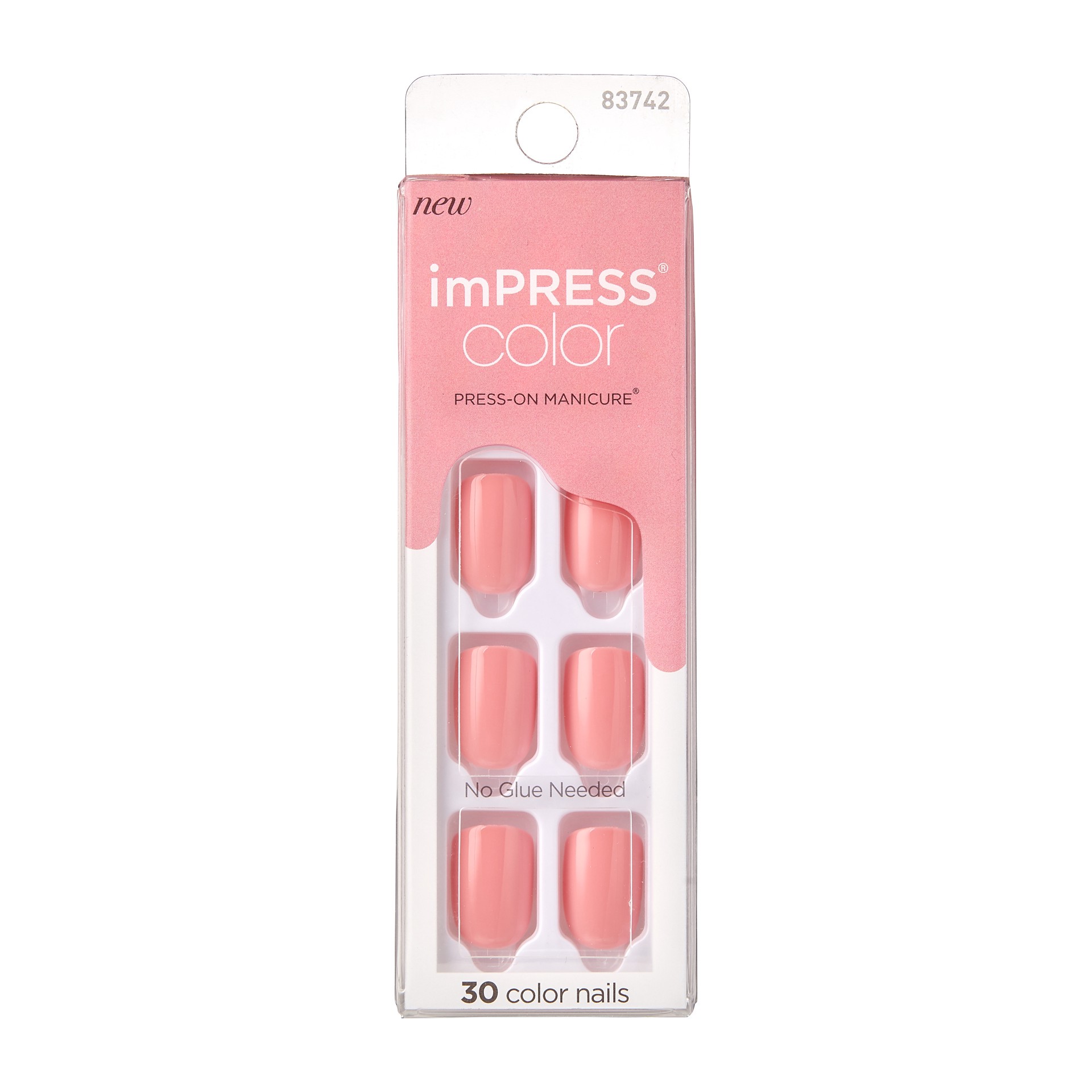 slide 1 of 5, imPRESS KISS imPRESS Color Short Square Press-On Nails, Glossy Pink, 30 Pieces, 1 cnt