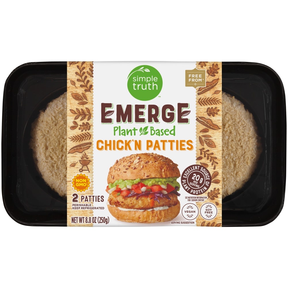 slide 1 of 1, Simple Truth Emerge Plant-Based Chick'N Patties, 8.8 oz